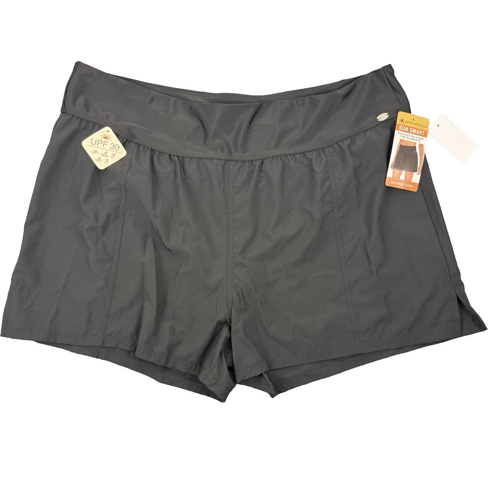 NWT ZEROXPOSUR Womens swimwear swimsuit high waist shorts BLACK UPF 30+ Size 2X